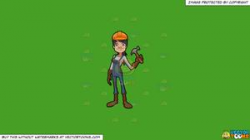 Clipart: A Female Construction Worker Holding A Hammer on a Solid Kelly  Green 47A025 Background
