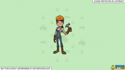Clipart: A Female Construction Worker Holding A Hammer on a Solid Tea Green  C2Eabd Background