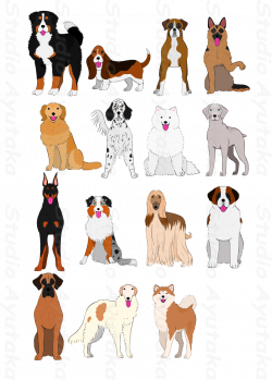 group of large and middle dogs breeds hand drawn2 – Studio Ayutaka ...