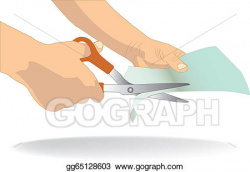 Vector Stock - Hand holding scissors cutting white. Clipart ...