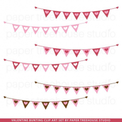 Valentine Clip Art . Valentine Banner Clipart. Heart Clip Art. Heart  Bunting. Bunting Clip Art. Valentines Day Clipart. JPG and PNG Files.
