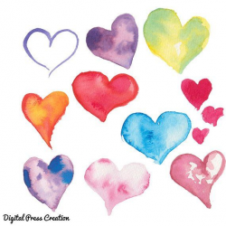Watercolor Hearts Clip art Clipart Water Color Wash Heart ...