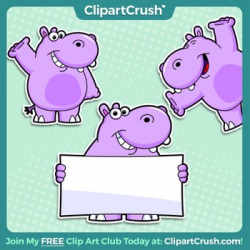 Royalty Free Happy Hippo Clipart Character! 3 poses, 6 files! - Enjoy!