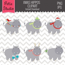 Christmas Hippos Cute Hippos Clipart Winter Hippos by ...