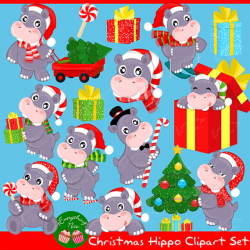 Christmas Hippopotamus Clipart Set | Products | Clip art ...