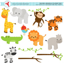 Safari Animals Clipart Set - clip art set of giraffe, tiger ...