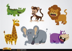 Funny cartoons of wild animals: crocodile, monkey, lion ...