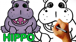Very Easy! How to Draw Cute Cartoon Hippo Art for Kids.