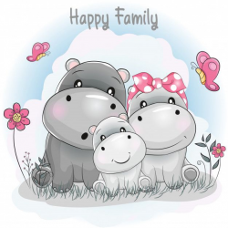 Cute hippo family cartoon Premium Vector | Hippo | Cute ...