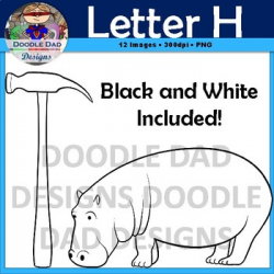 Letter H Clip Art (Hamburger, Hotdog, Heart, Hammer, Hat, Hippo)