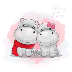 Two cute hippo love each other. Illustration about ...
