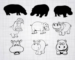 Hippo SVG Bundle, Hippo SVG, Hippo Clipart, Hippo Cut Files For Silhouette,  Files for Cricut, Hippo Vector, Svg, Dxf, Png, Eps, Hippo Design
