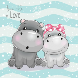 Two cute hippo cartoon on striped background. Illustration ...