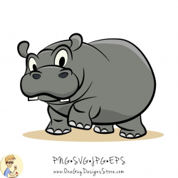 Cute Grey Hippo Vector illustration Digital Clip Art - SVG - PNG File,  Vector EPS Illustration for Personal and Commercial Use