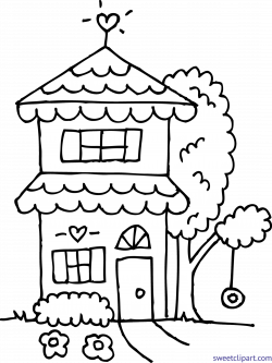 Cute House 2 Coloring Page Clip Art - Sweet Clip Art