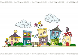 Cute Houses Clip Art // Row of Five Unique Hand Drawn Houses Street // Kids  Graphics Cartoon PNG Files Vector // Rainbow // Commercial Use