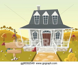 EPS Illustration - Wooden sign in front of colorful house in ...