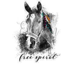 Free spirit horse boho feathers PNG, instant download ...