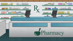 Prescription Counter Inside A Pharmacy Background #cartoon ...