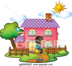 Vector Art - A boy in front of the big pink house. Clipart ...