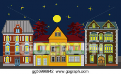 Stock Illustration - Three residential houses at night ...