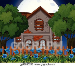 Vector Clipart - Old brick house at night time. Vector ...