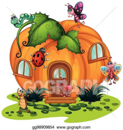 Vector Art - Pumpkin house with many bugs. Clipart Drawing ...