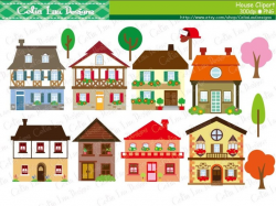 House clipart - houses clip art, buildings, homes, cute houses / INSTANT  DOWNLOAD (CG136)