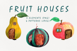 Watercolor Fruit Clipart. fruit houses