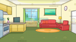 The Kitchen And Living Room Of A Small House Background