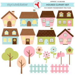 Cute Houses Clipart Set - clip art set of little houses ...