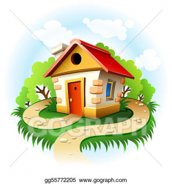 Vector Stock - Fairy-tale house among trees with walk path ...
