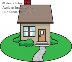Clip Art Illustration Of A Little House With A Landscaped Yard