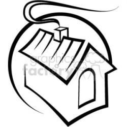 Black and White Single Door House with Smoke comming out of the Chimney  clipart. Royalty-free clipart # 370749