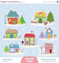 christmas homes clipart | Winter Houses Digital Clipart ...