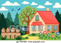 Vector Stock - Garden and house theme background 3. Clipart ...