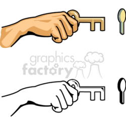 Hand holding key to put into keyhole clipart. Royalty-free clipart # 146286