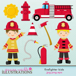 Firefighter Kids Cute Digital Clipart - Commercial Use OK ...