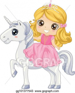 EPS Illustration - Kid girl princess unicorn. Vector Clipart ...