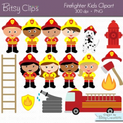 Firefighter Kids Digital Art Set Clipart Commercial Use Clip Art Fireman  Clipart