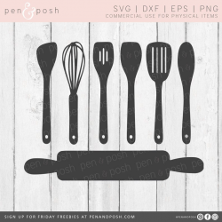 Kitchen SVG - Kitchen Kitchen Clipart - Kitchen Cut Files - Cooking  Utensils DXF - Spoon Spatula Rolling Pin