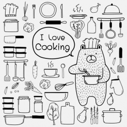 Bear Chef Cooking Clipart, Hand Drawn Doodle Clipart Kitchen ...