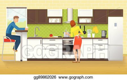 EPS Vector - People at kitchen design. Stock Clipart ...