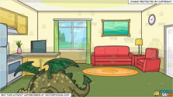A Friendly Dragon and The Kitchen And Living Room Of A Small House  Background