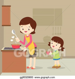 EPS Vector - Girl and mother cooking in the kitchen. Stock ...
