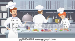 Vector Illustration - Commercial kitchen with cartoon ...