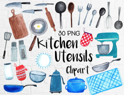 Watercolor Kitchen Utensils Clipart, Baking Kitchen Tool ...