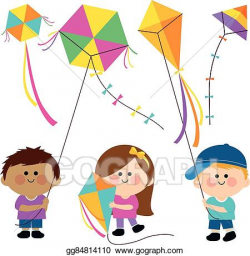 Vector Stock - Children flying kites. Stock Clip Art ...