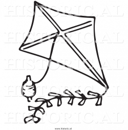 Clipart of a Classic Kite with String - Black and White ...