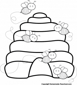cute-bee-beehive-bw.png 597×665 pixels | Templates | Pinterest | Bee ...
